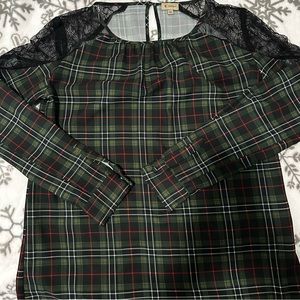 Cremieux green plaid blouse